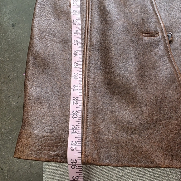 R&D Brand ⏰ Genuine Leather Long Distressed Brown/Caramel Coat Sz L - Picture 9 of 12